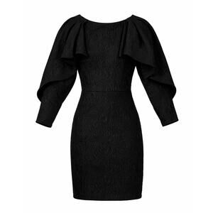 BCBGMAXAZRIA Black Textured Cocktail Dress 3/4 Sleeves - Size 2